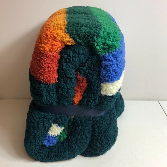 Pendleton Sherpa Fleece Blanket Evergreen Stripe Queen New 98 X 92 Inches Soft - Picture 9 of 12